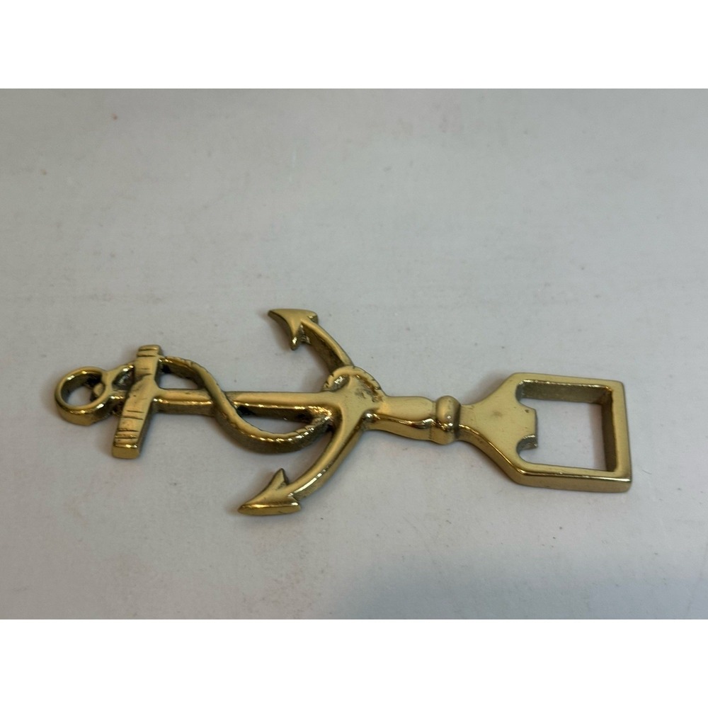 Vintage Brass Anchor Bottle Opener Nautical Marine Figural Rope Soda Cap Lifter
